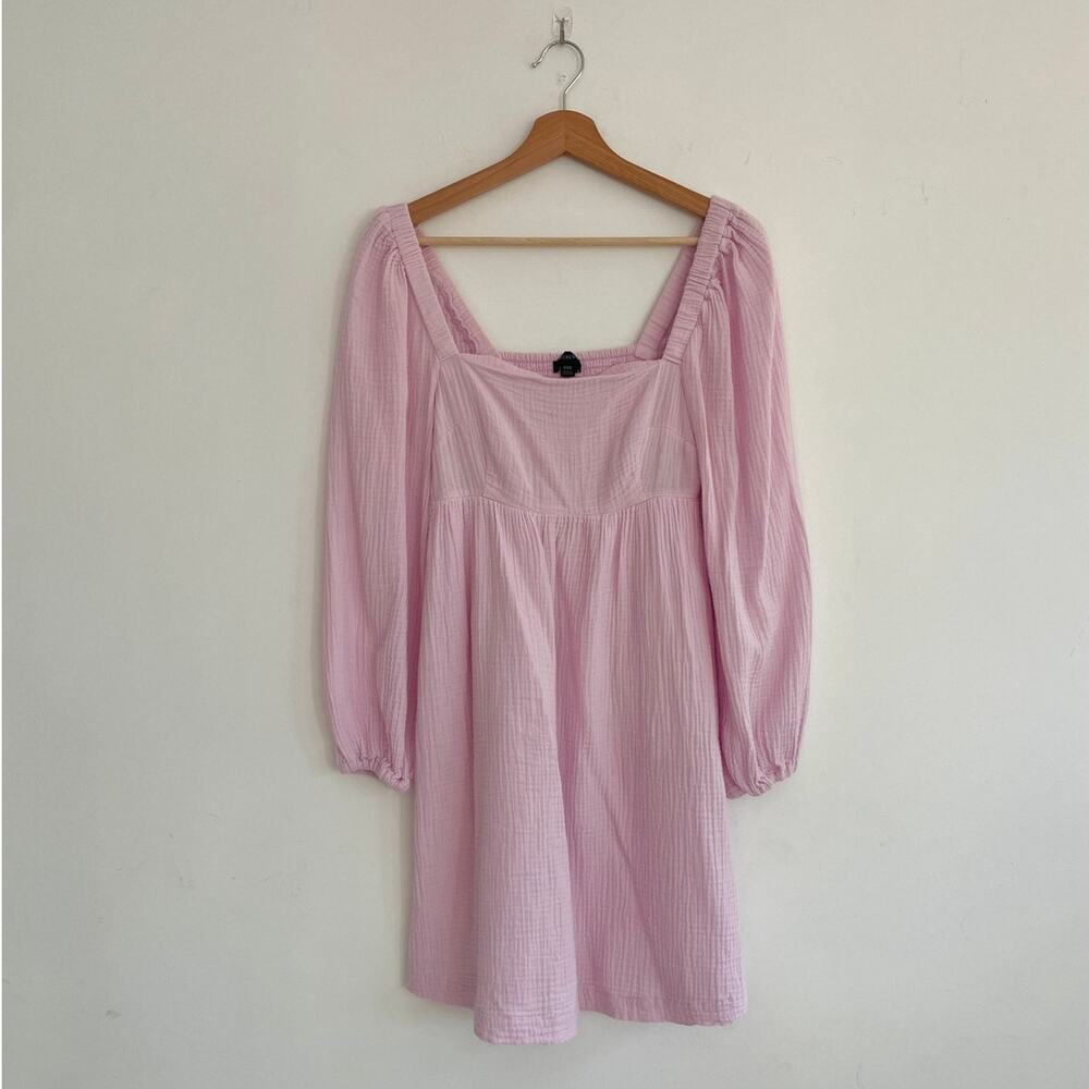 J. Crew - Pink Crinkle-Gauze Cotton Long Puff Sleeve Mini Dress